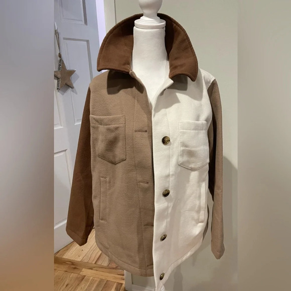 Hollister Jackets & Blazers - Women’s Hollister Shacket Thick Flannel Button Up Color Block Jacket XS NWT